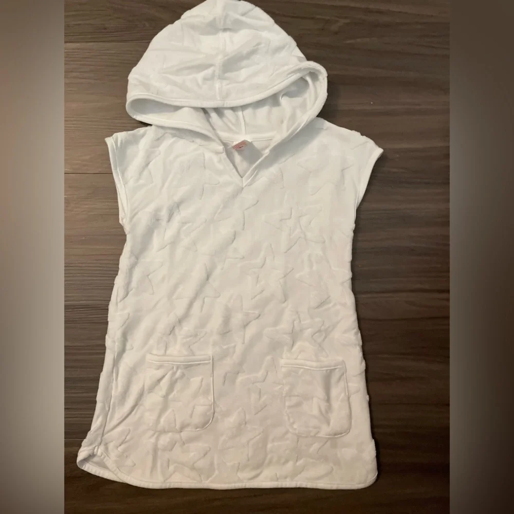 Cat & Jack White Hooded swim cover up Top with Star Design size 4T Girls